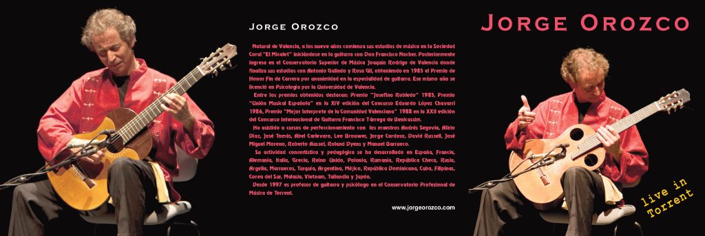 Reverso del booklet en tríptico del CD "Jorge Orozco - Live in Torrent"