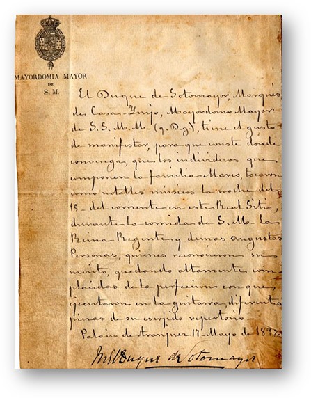 Certificado de la Casa Real, de 1892