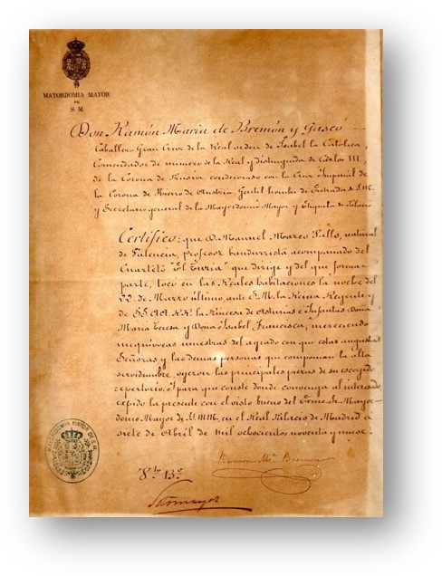 Certificado de la Casa Real, de 1899