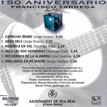 Contraportada del álbum "150 Aniversario Francisco Tárrega"