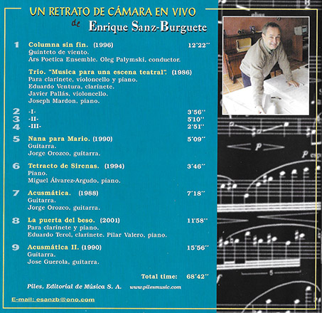 Contraportada del CD "Un retrato de cámara en vivo"
