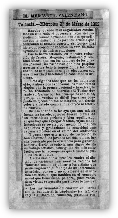 Facsímil del diario El Mercantil Valenciano, 1893