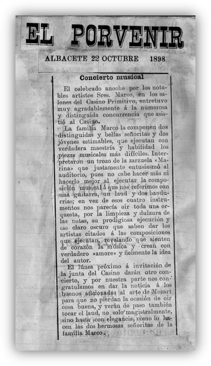 Facsímil del diario El Porvenir, de Albacete, en 1898