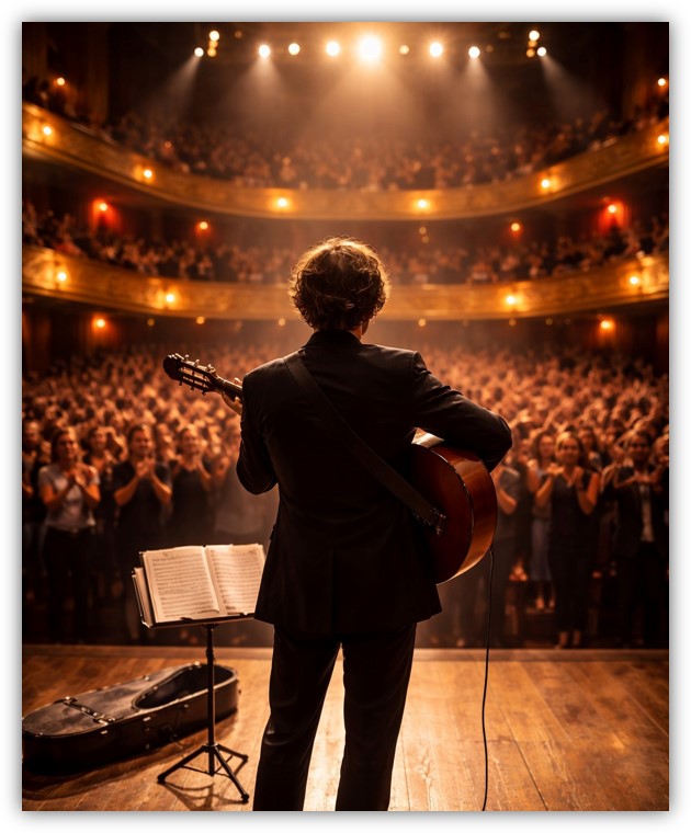 Intérprete en concierto en el escenario